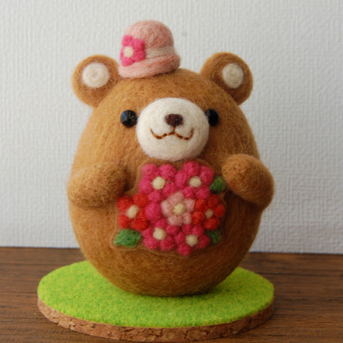 羊毛フェルトのくまちゃん 春爛漫お花いっぱいVer. 羊毛フェルト