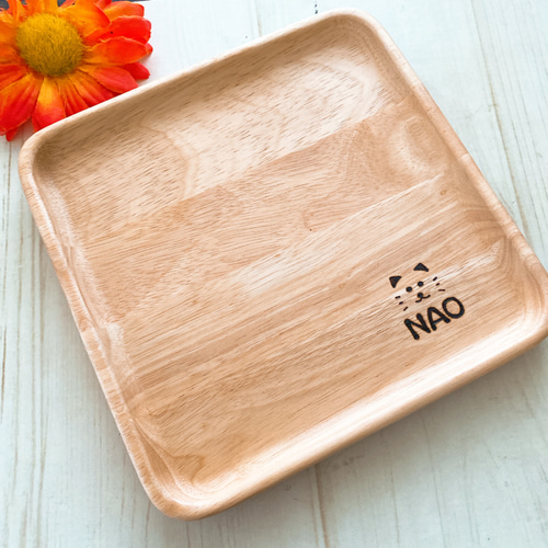 お名前入り大きなスクエアプレート♡⃜ ウッドバーニング 名入れ 木製