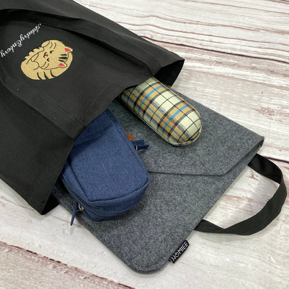 寝る猫の刺繍 キャンバスコットントートバッグ/エコバッグ【送料無料】 8枚目の画像