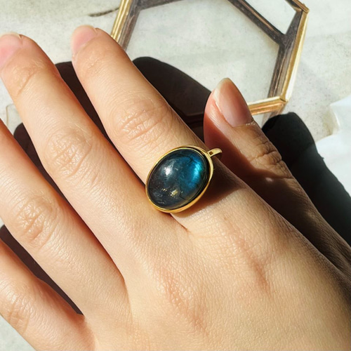 Wagan 天然石 リング ラブラドライト ハンドメイド サイズフリー