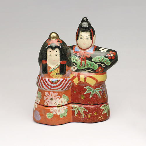 N372 香合 『桂窯 伊東桂楽造』『金彩色絵』『立雛香合』 共