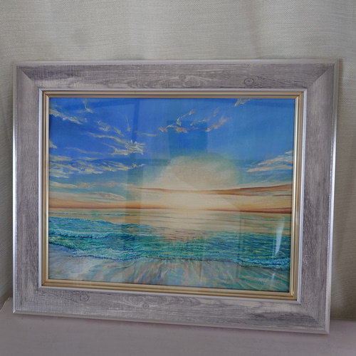 油彩画「蒼い森」原画F6 額付