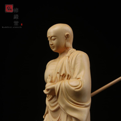 木彫仏像 地蔵王菩薩立像 彫刻 仏教工芸 柘植材 仏師で仕上げ AD