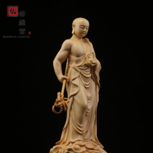 木彫仏像 地蔵王菩薩立像 彫刻 仏教工芸 柘植材 仏師で仕上げ AD