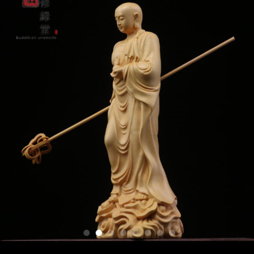 木彫仏像 地蔵王菩薩立像 彫刻 仏教工芸 柘植材 仏師で仕上げ AD