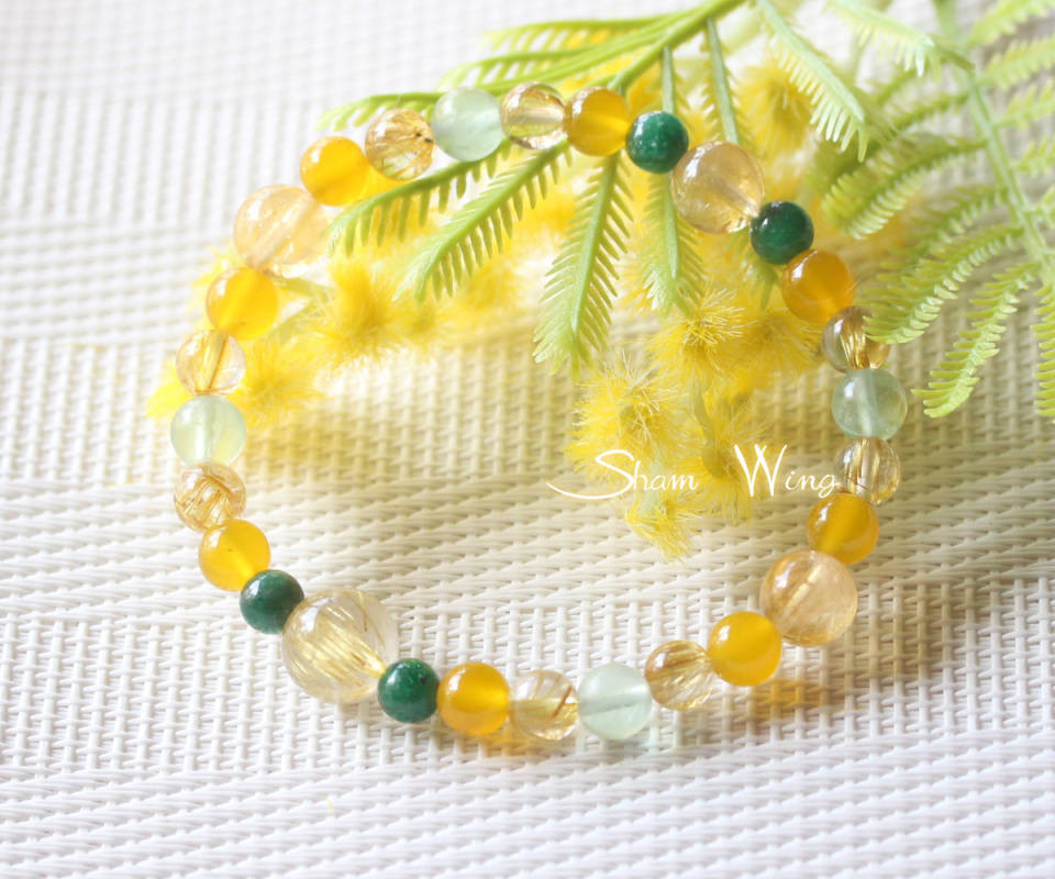 高品質ゴールドルチルクォーツ＆エメラルドブレスレット+:｡たんぽぽ.+:｡✿天然石