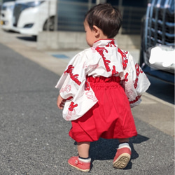 ベビー袴　桜✕毬✕ベージュ　和柄 5枚目の画像