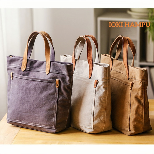 帆布×牛革 2WAYトートバッグ 名入れ可 撥水加工 シンプル 定番