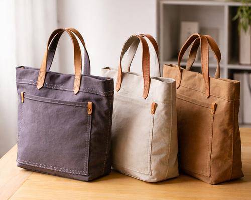 帆布×牛革 2WAYトートバッグ 撥水加工 シンプル 定番 ショルダー付き