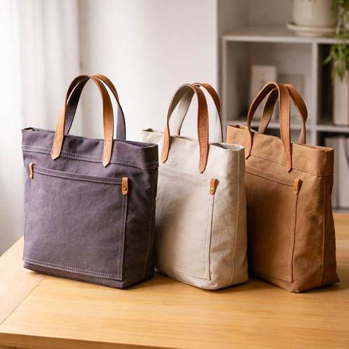 帆布×牛革 2WAYトートバッグ 名入れ可 撥水加工 シンプル 定番