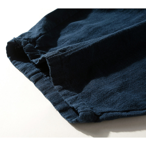 綿麻パンツ　中厚ロングパンツ　ウエストにタック　ゆとりパンツ　ゴムウエスト　ネイビー　 L148NV 6枚目の画像