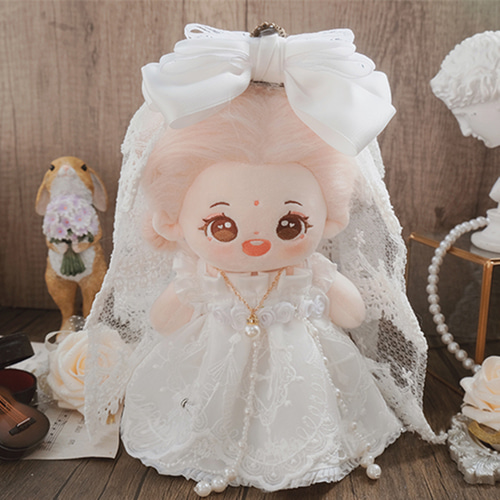 20cmぬいぐるみ服/ぬいぐるみ結婚式純白花嫁衣装/ぬいちゃんレース洋式 ...