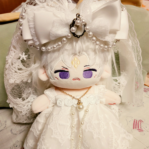 20cmぬいぐるみ服/ぬいぐるみ結婚式純白花嫁衣装/ぬいちゃんレース洋式 