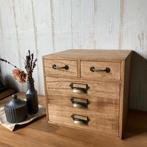 アンティーク風小引き出し 5杯抽斗 引き出し収納 【ダークウォルナット