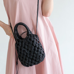春夏 2way ミニ 手編み トートバッグ 巾着 ショルダーバッグ PU