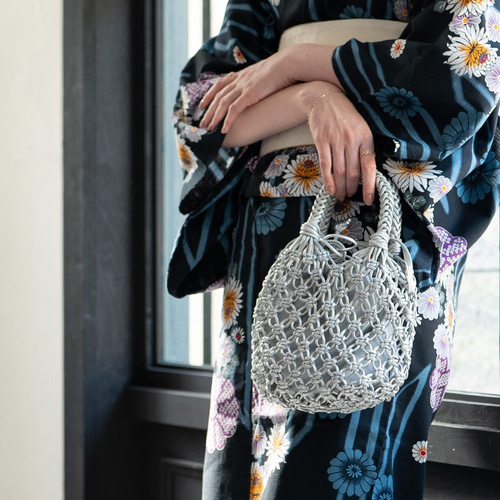 春夏 2way ミニ 手編み トートバッグ 巾着 ショルダーバッグ PUレザー