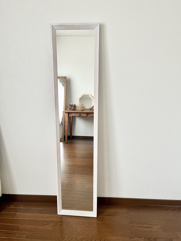 【日本製】デザインミラー　全身鏡　姿見　立て掛けミラー　アンティーク 2枚目の画像