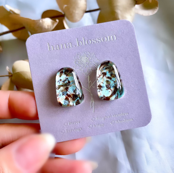 glass trapezoid chocomint Earrings 6枚目の画像