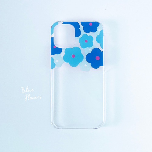 青いお花のレトロ柄スマホケース iPhoneケース・カバー nmstore