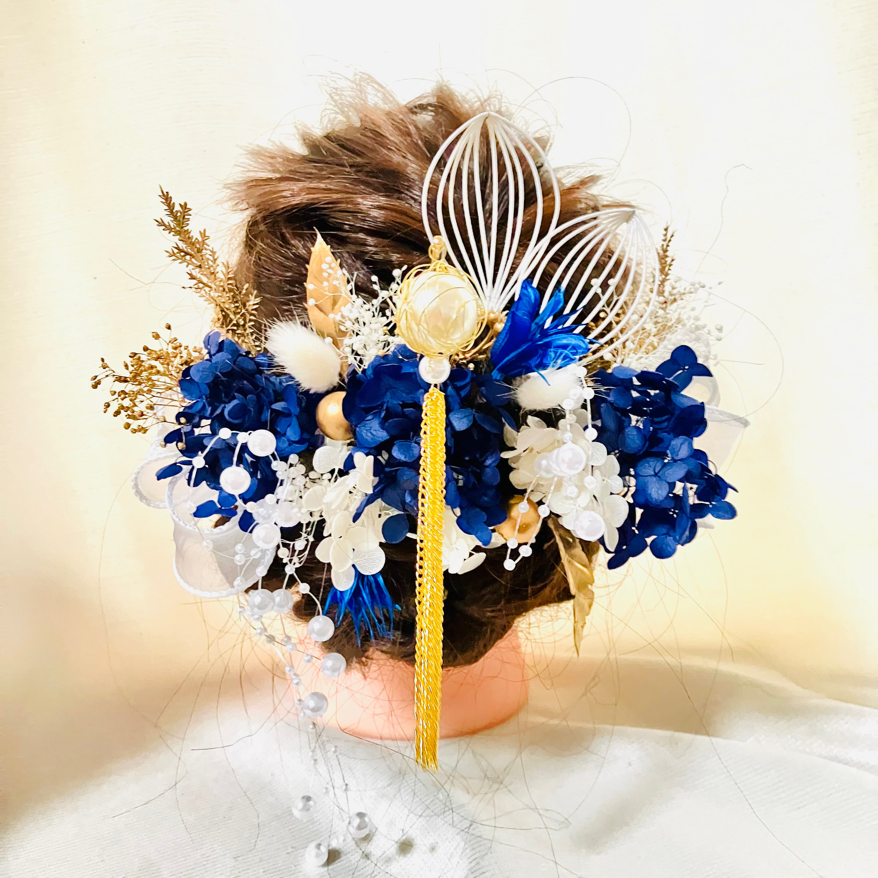 揺れるパール簪【卒業式髪飾り】【結婚式髪飾り】【成人式髪飾り】【ウェディング】簪　水引　金箔　振袖　袴　チュール　成人式