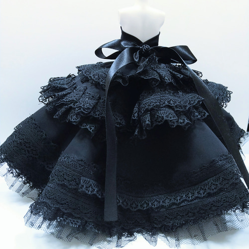 一点物ミニチュアロングドレス☆ゴシック黒薔薇ブラック魔女