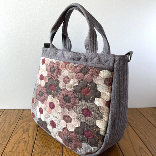 マチ付きのパッチワークキルトバッグ トートバッグ キルトバッグ