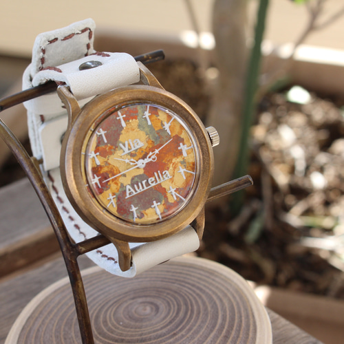 手作り腕時計 Via Aurelia（十字架ギルディング文字盤（白）＆イタリア
