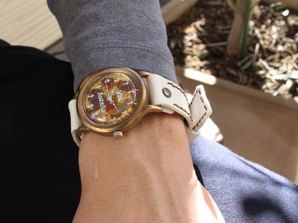 手工手錶Via Aurelia（十字鍍金錶盤（白色）&amp;義大利牛皮（白色）） 第3張的照片
