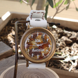 手作り腕時計　Via Aurelia（十字架ギルディング文字盤（白）＆イタリア牛革（ホワイト）） 5枚目の画像