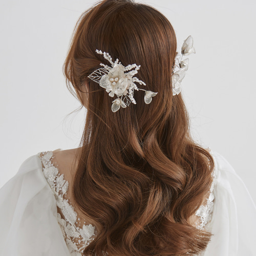 HA-160]ウェディング リーフ フラワー 小枝 ヘアアクセサリー