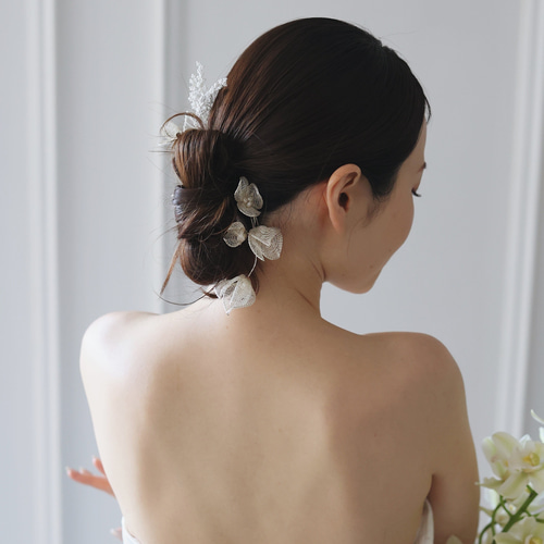 HA-160]ウェディング リーフ フラワー 小枝 ヘアアクセサリー