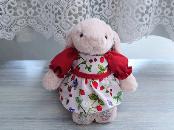 ラスト】◇いちごうさぎのパフスリーブ*ぬいぐるみ服ぬい服