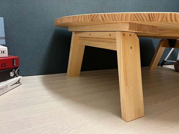 【送料無料】 ローテーブル 半月形 かまぼこ 120×90cm パイン ナチュラル 木製折りたたみ脚 7枚目の画像