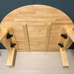 【送料無料】 ローテーブル 半月形 かまぼこ 120×90cm パイン ナチュラル 木製折りたたみ脚 11枚目の画像
