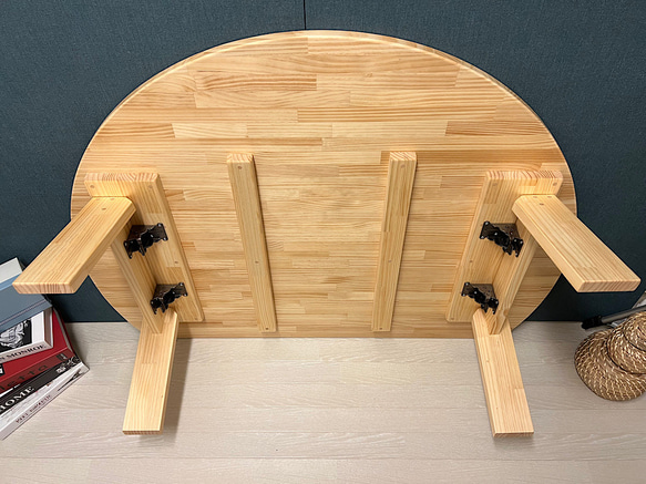 【送料無料】 ローテーブル 半月形 かまぼこ 120×90cm パイン ナチュラル 木製折りたたみ脚 11枚目の画像