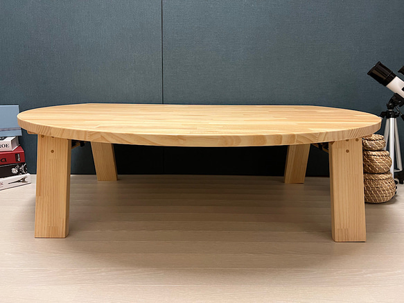 【送料無料】 ローテーブル 半月形 かまぼこ 120×90cm パイン ナチュラル 木製折りたたみ脚 8枚目の画像