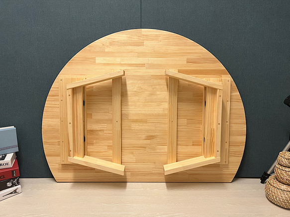 【送料無料】 ローテーブル 半月形 かまぼこ 120×90cm パイン ナチュラル 木製折りたたみ脚 13枚目の画像
