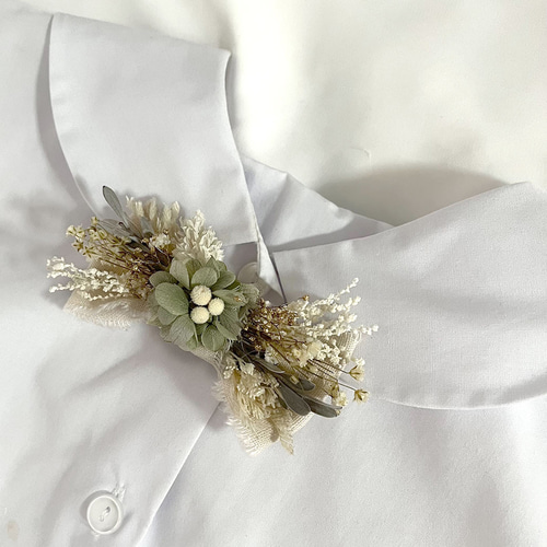 3way .* ドライフラワー 蝶ネクタイ02 / ホワイト×グリーン シンプル