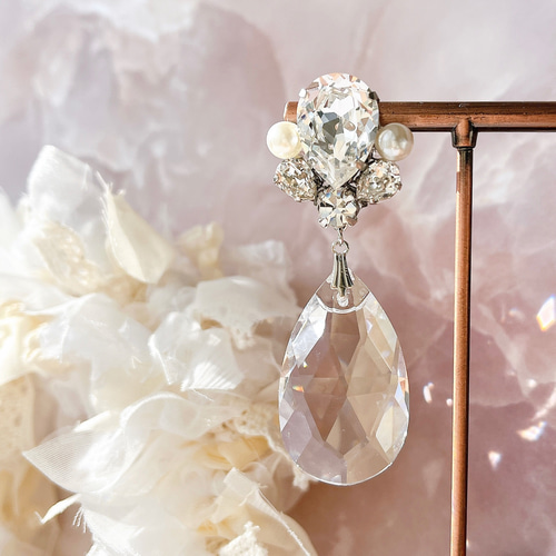 ウェディング 結婚式 ブライダル クリスタル アクセサリー パール Drop
