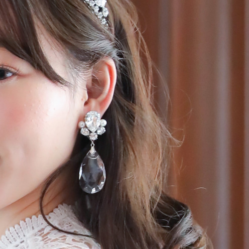 ウェディング 結婚式 ブライダル クリスタル アクセサリー パール Drop
