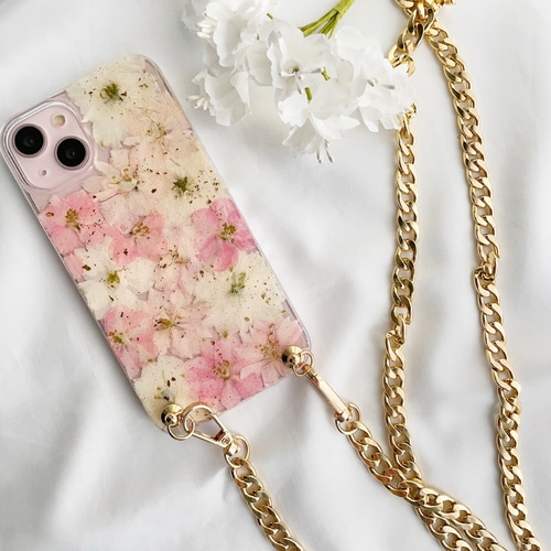 078 ♥︎送料無料♥︎ 全機種対応 千鳥草 押し花 金箔 キラキラ