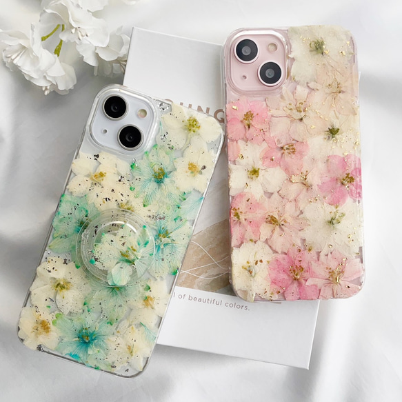 078 ♥︎送料無料♥︎ 全機種対応 千鳥草 押し花 金箔 キラキラ