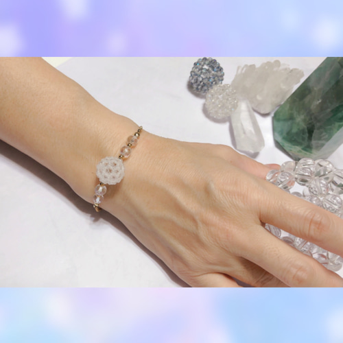 神聖幾何学フラーレン水晶2mm玉&オーロラクォーツブレスレット