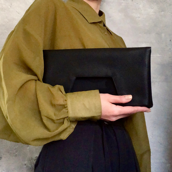 受注製作　Square Bag   Black×Black 2wayクラッチ　黒 モノトーン スタイリッシュ パーティ 11枚目の画像