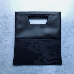 受注製作　Square Bag   Black×Black 2wayクラッチ　黒 モノトーン スタイリッシュ パーティ 1枚目の画像