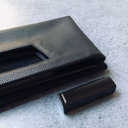 受注製作　Square Bag   Black×Black 2wayクラッチ　黒 モノトーン スタイリッシュ パーティ 8枚目の画像