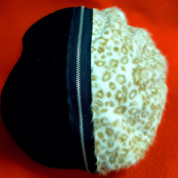 ロカビリー パンクロック ファッション ブラック＆レオパードZIPアシンメトリーベレー帽 4枚目の画像