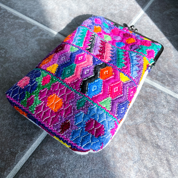 Guatemalan Huipil Mini Bag #4／グアテマラ ウィピル がま口バッグ ポシェット スマホケース 3枚目の画像