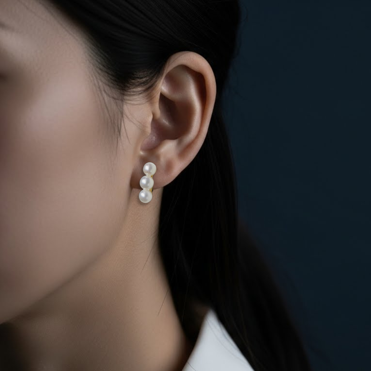 痛くないイヤリング/三連パールのイヤリング