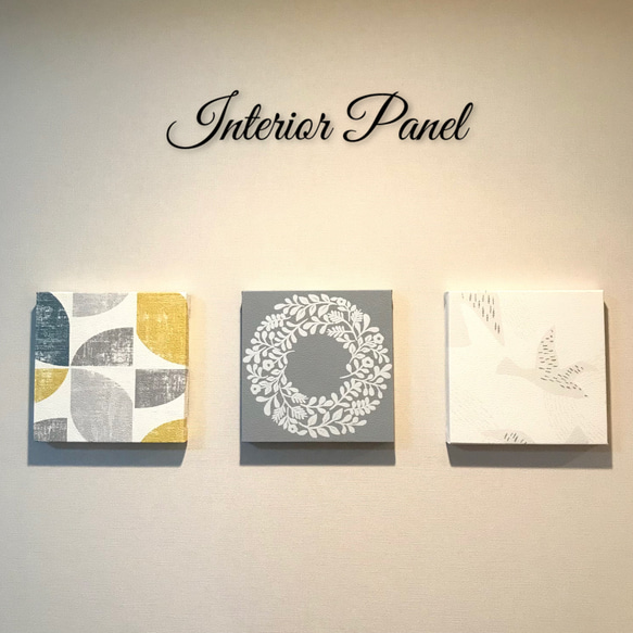 特集掲載☆インテリアパネル 北欧柄 リース＆マルチ＆カモメ 15㎝☆インテリア雑貨 壁飾り 壁掛け アート おしゃれ 1枚目の画像